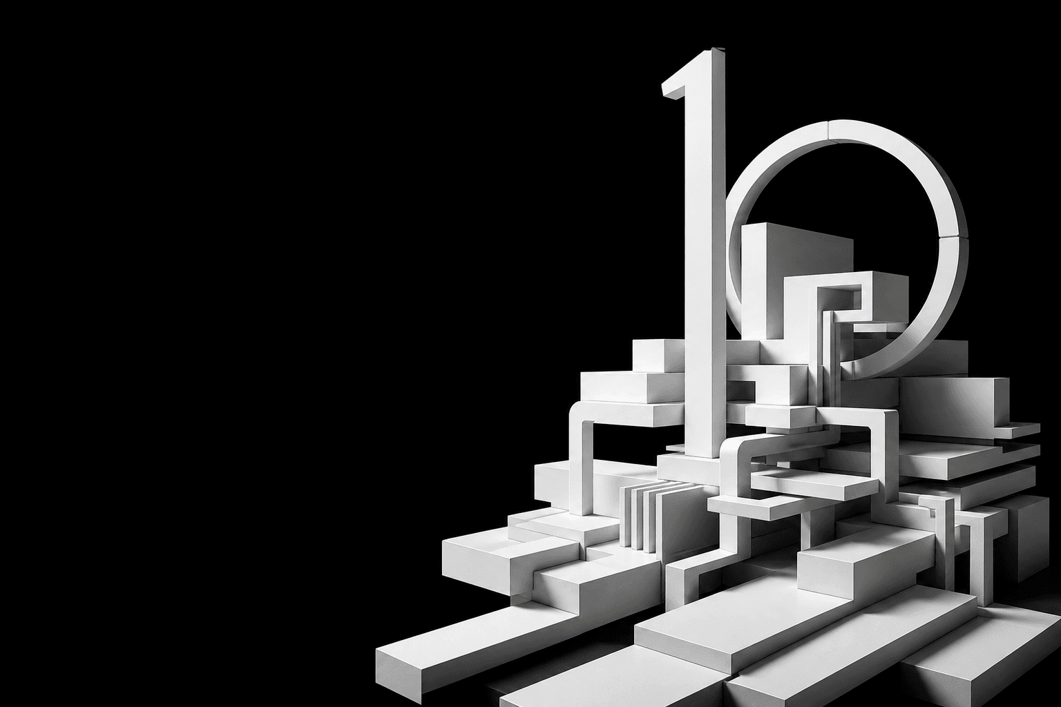 Abstract white structure forming a tall numeral one — shipping one day at a time