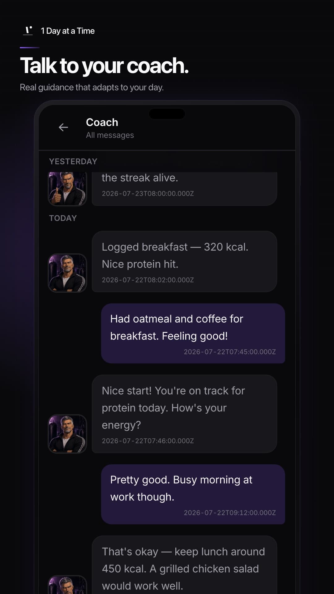 1 Day at a Time AI coach chat | ReplikaTech