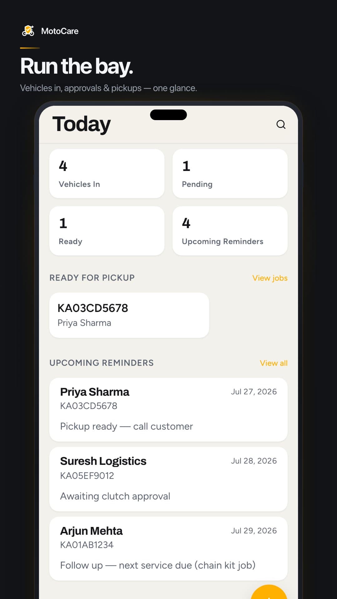 MotoCare home dashboard in light mode | ReplikaTech